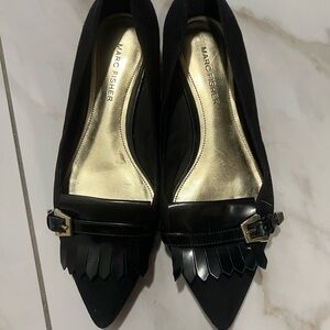 Marc Fisher Black Loafers with Gold Buckle